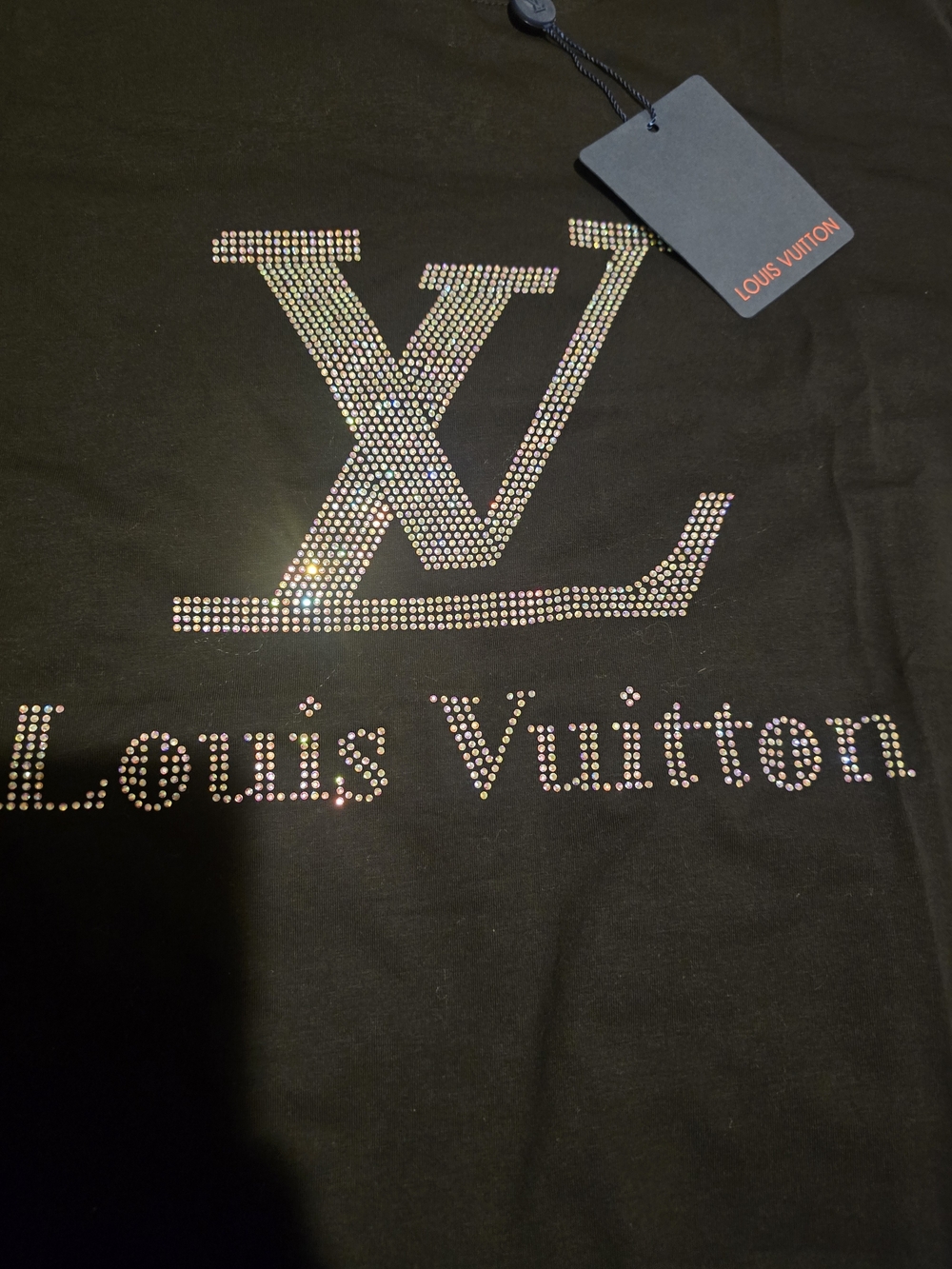 Louis Vuitton Black Rhinestone Logo Tee - Picture 4 of 9